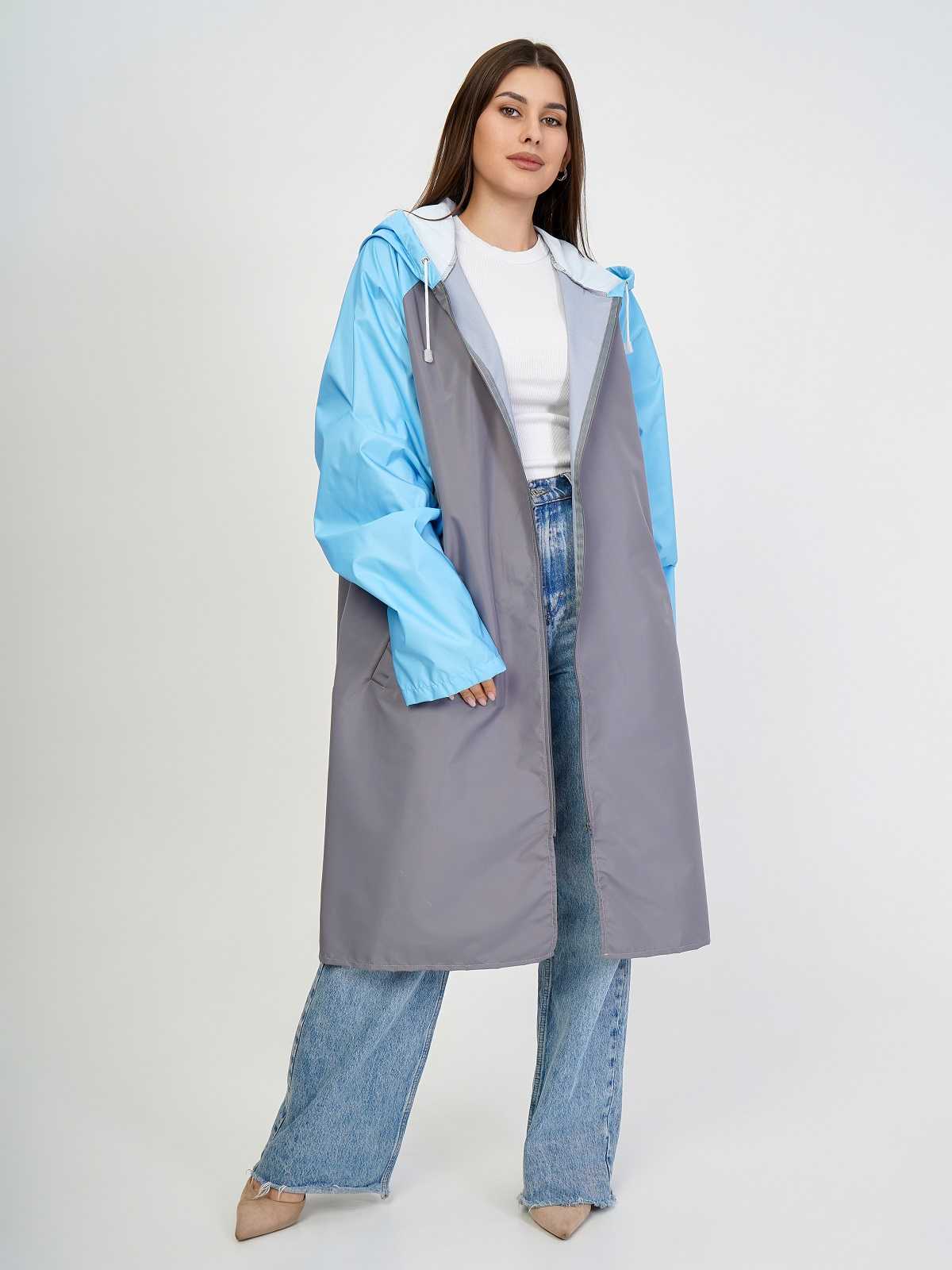 Дождевик over size с карманами Серый/голубой