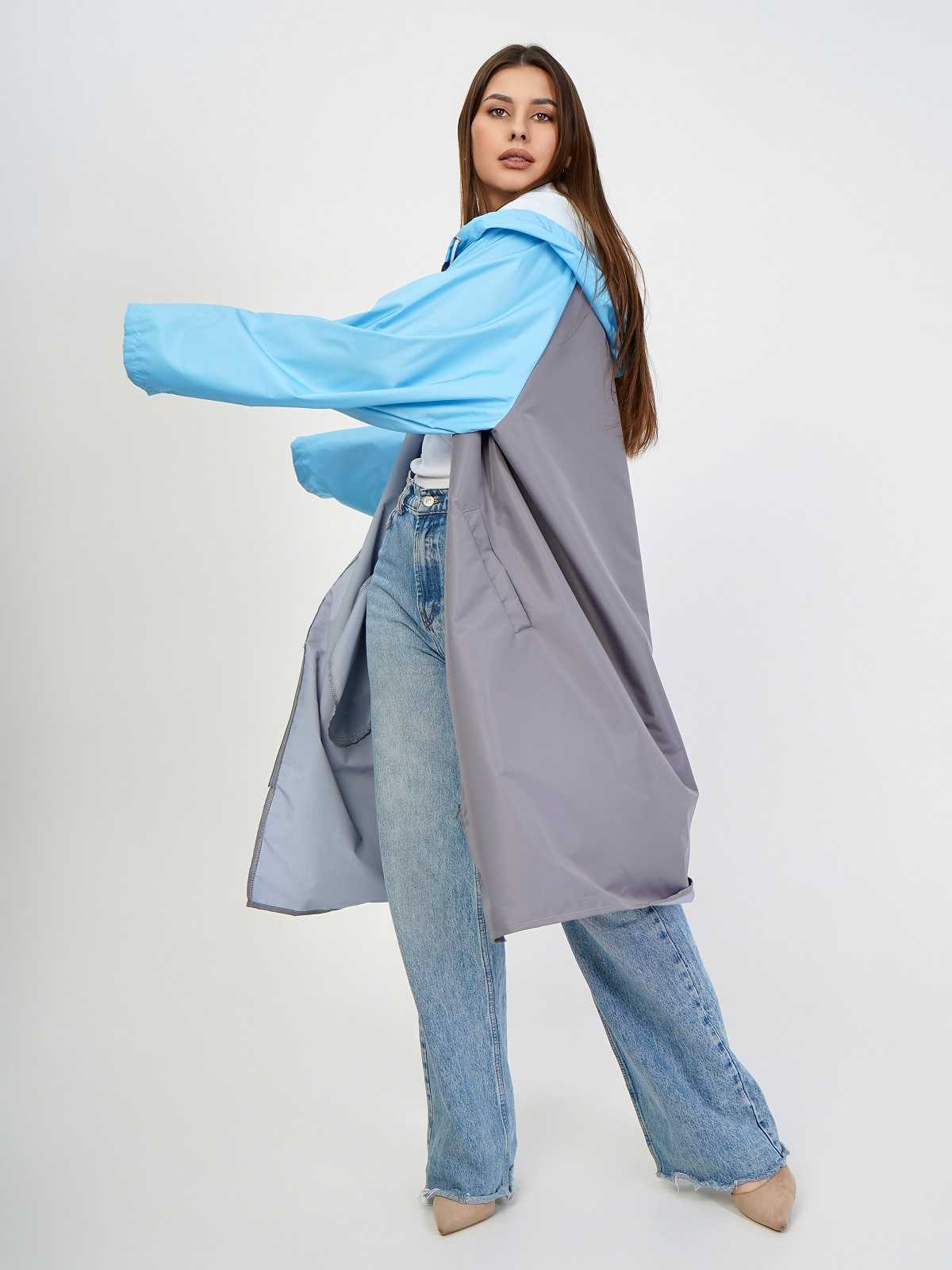 Дождевик over size с карманами Серый/голубой