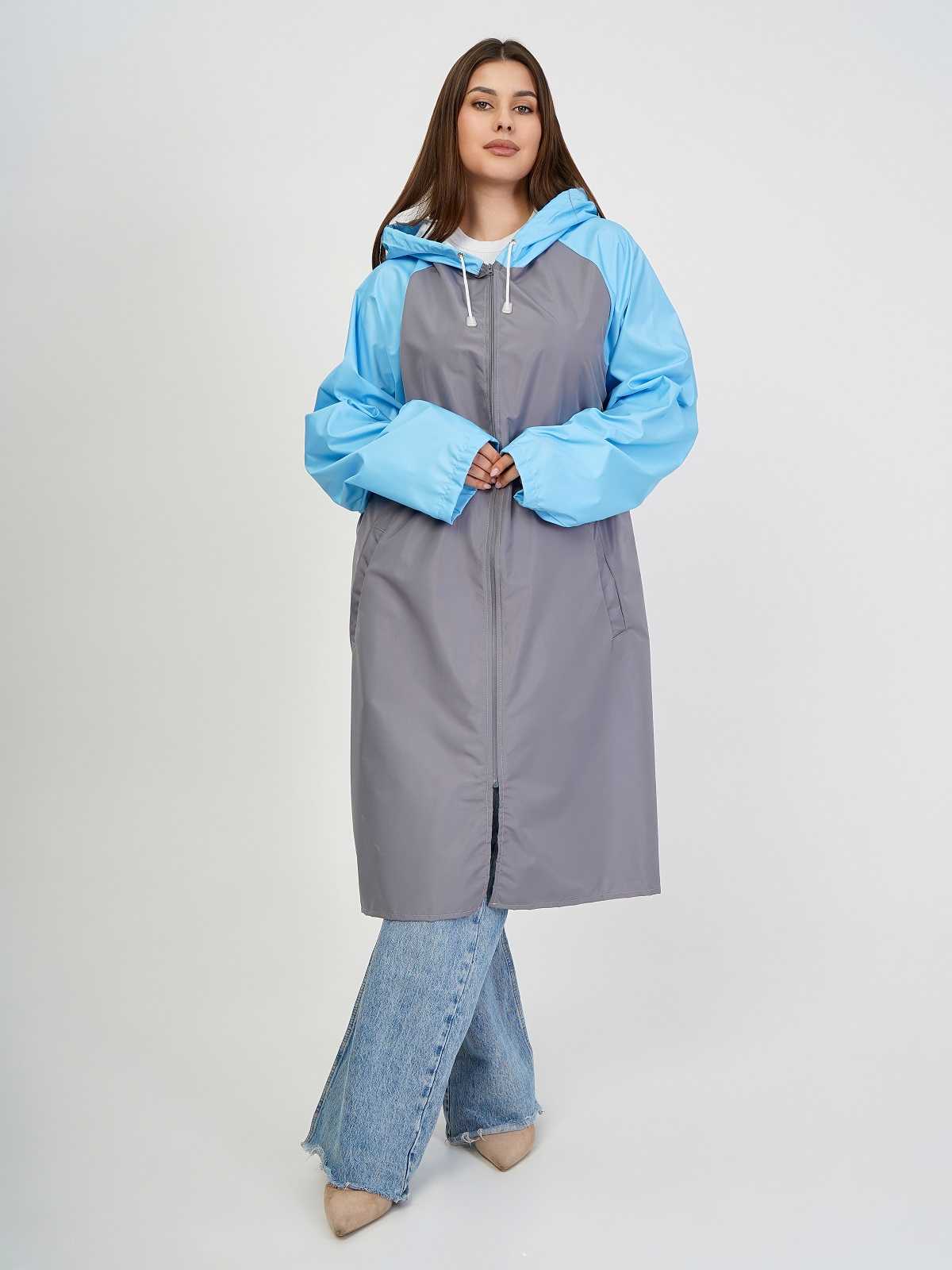 Дождевик over size с карманами Серый/голубой
