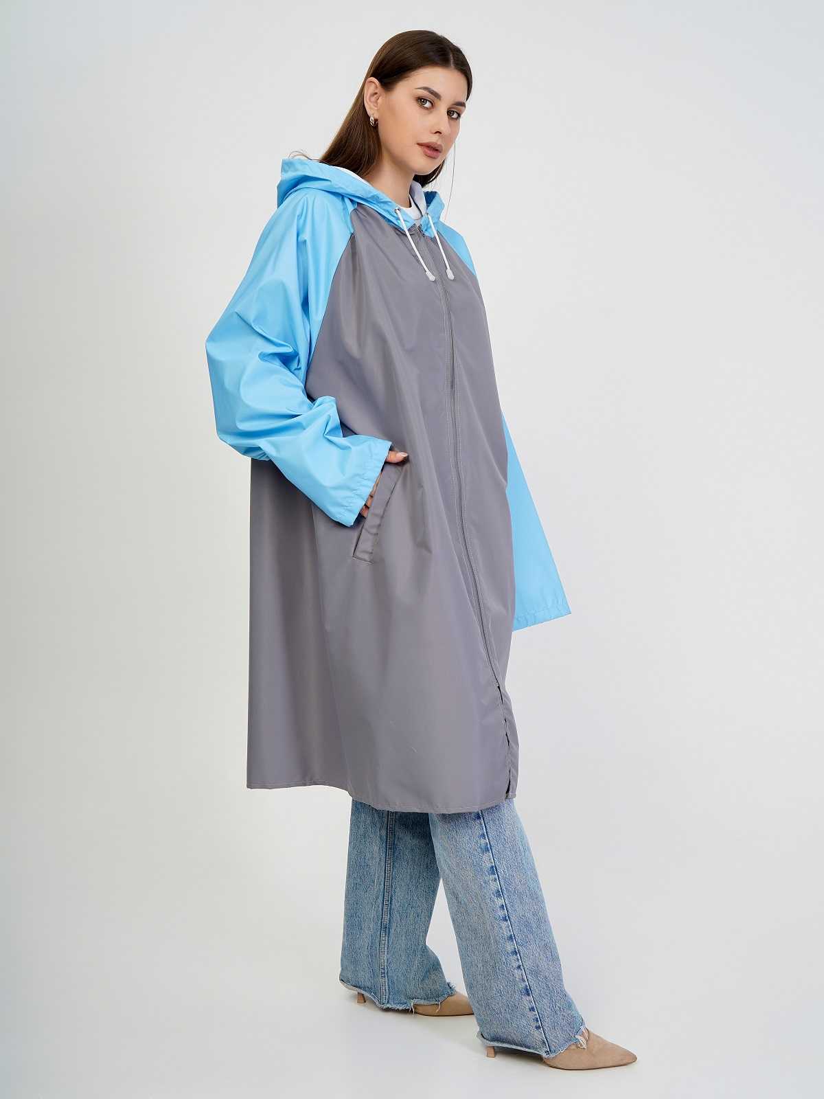Дождевик over size с карманами Серый/голубой