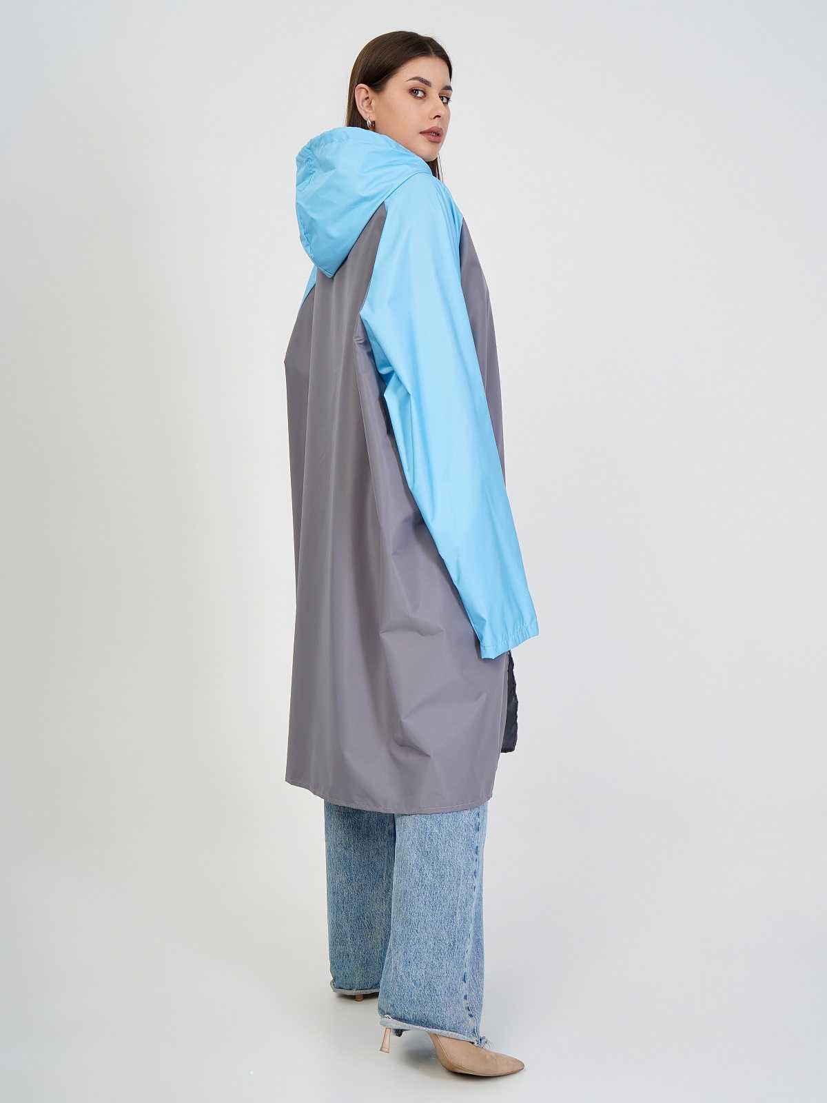 Дождевик over size с карманами Серый/голубой
