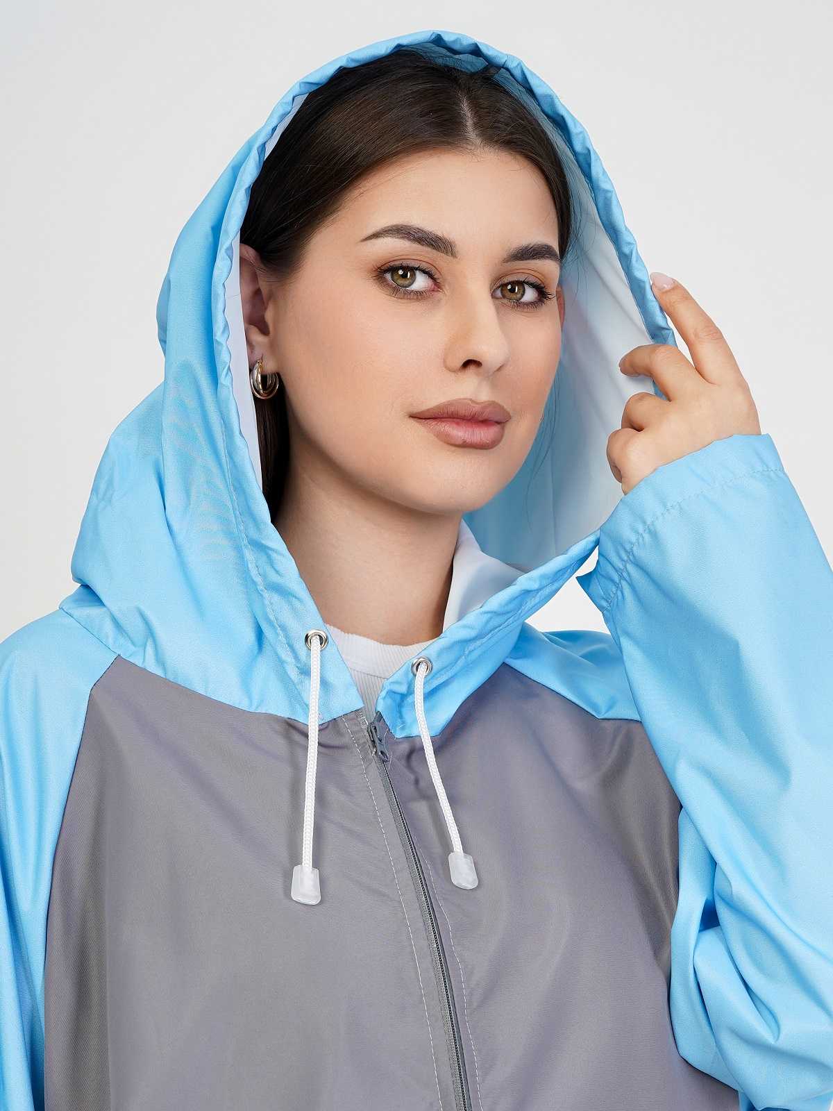 Дождевик over size с карманами Серый/голубой