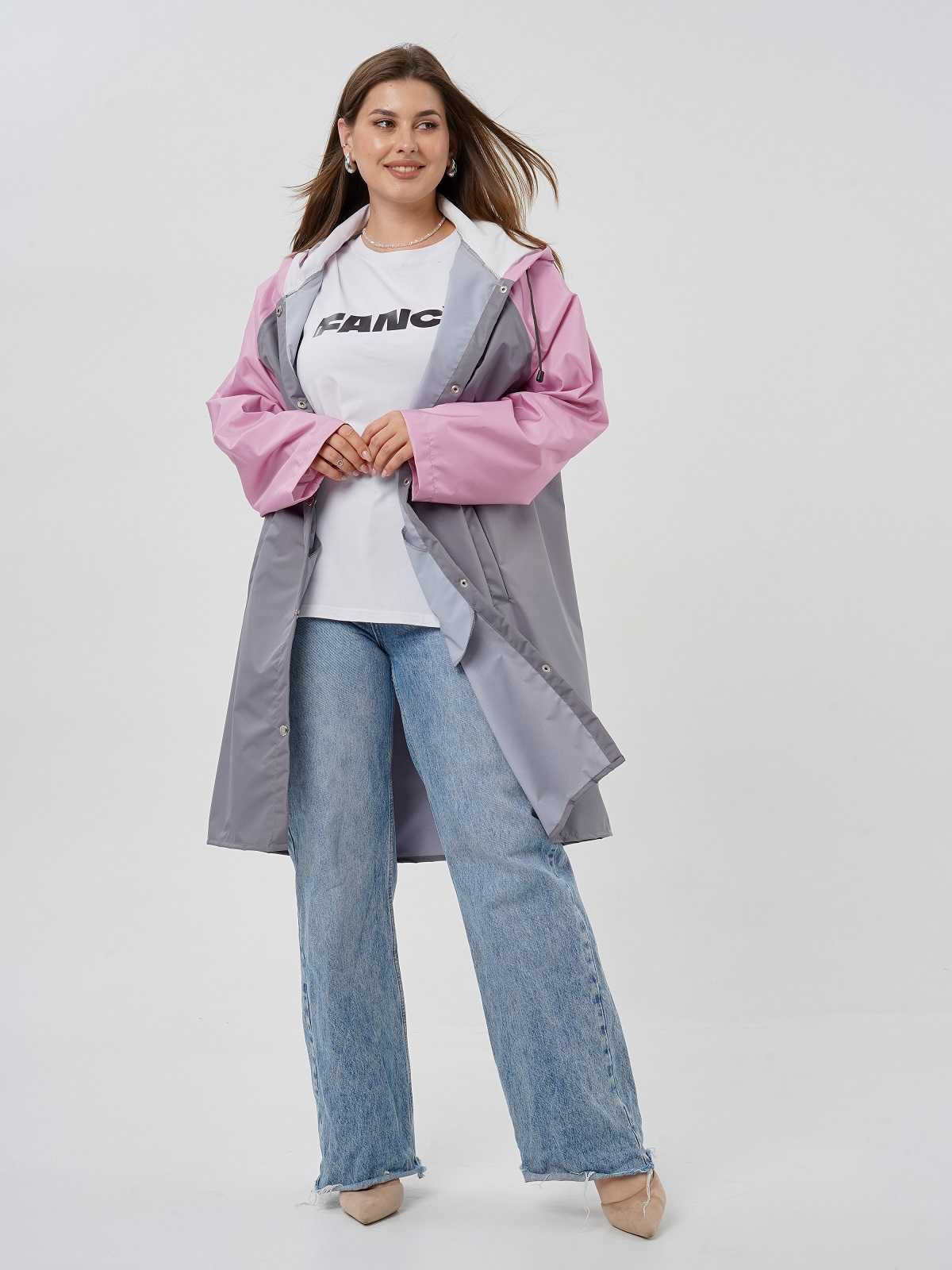 Дождевик с карманами Серый/розовый