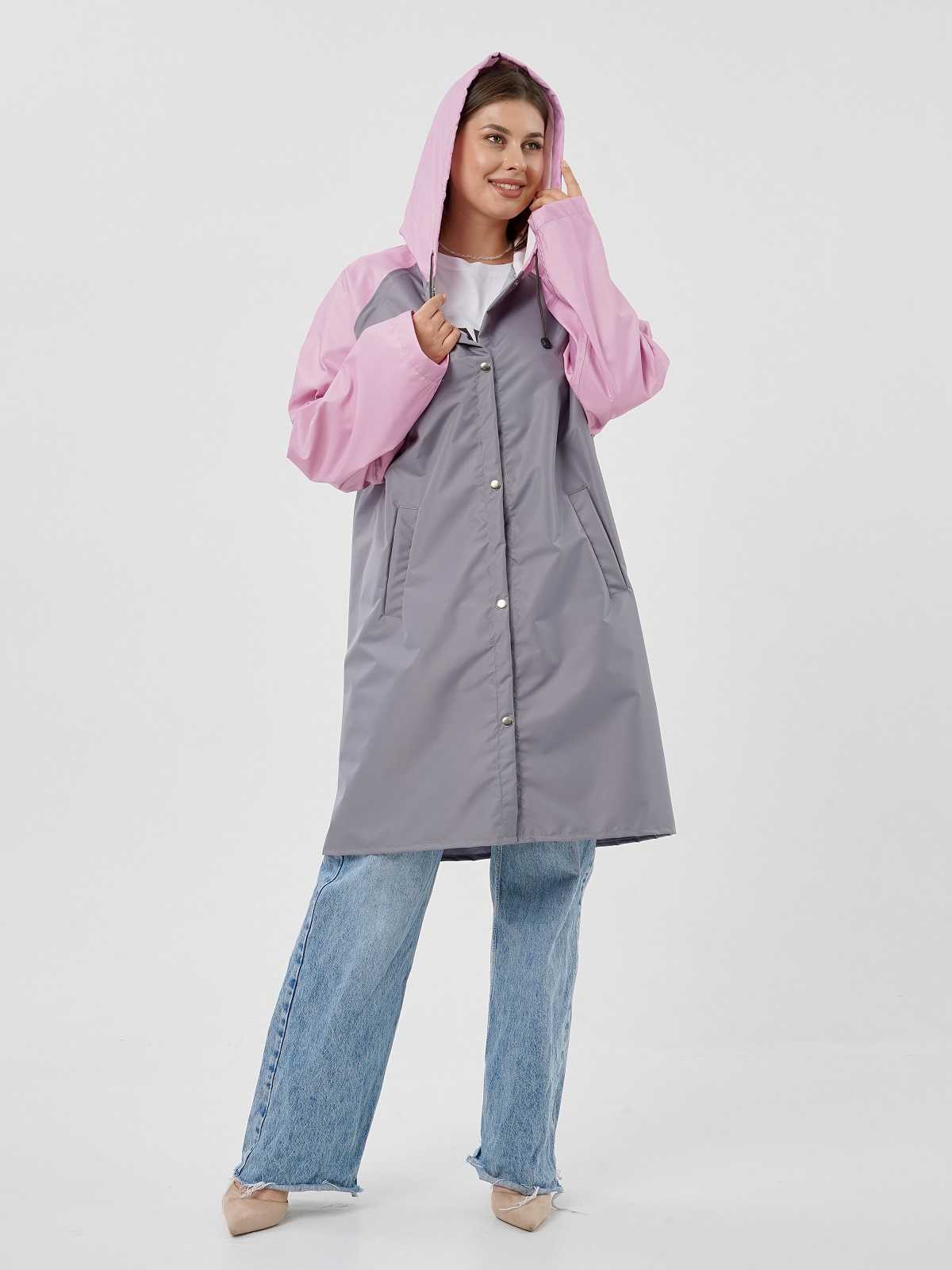 Дождевик с карманами Серый/розовый