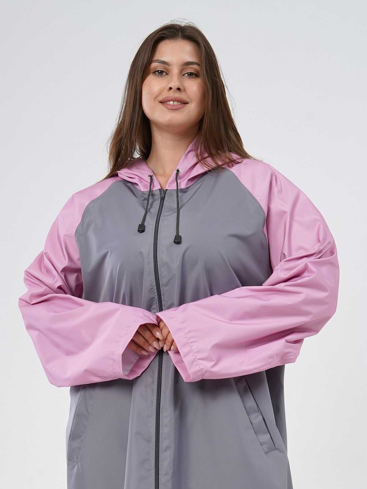Дождевик over size с карманами Серый/розовый