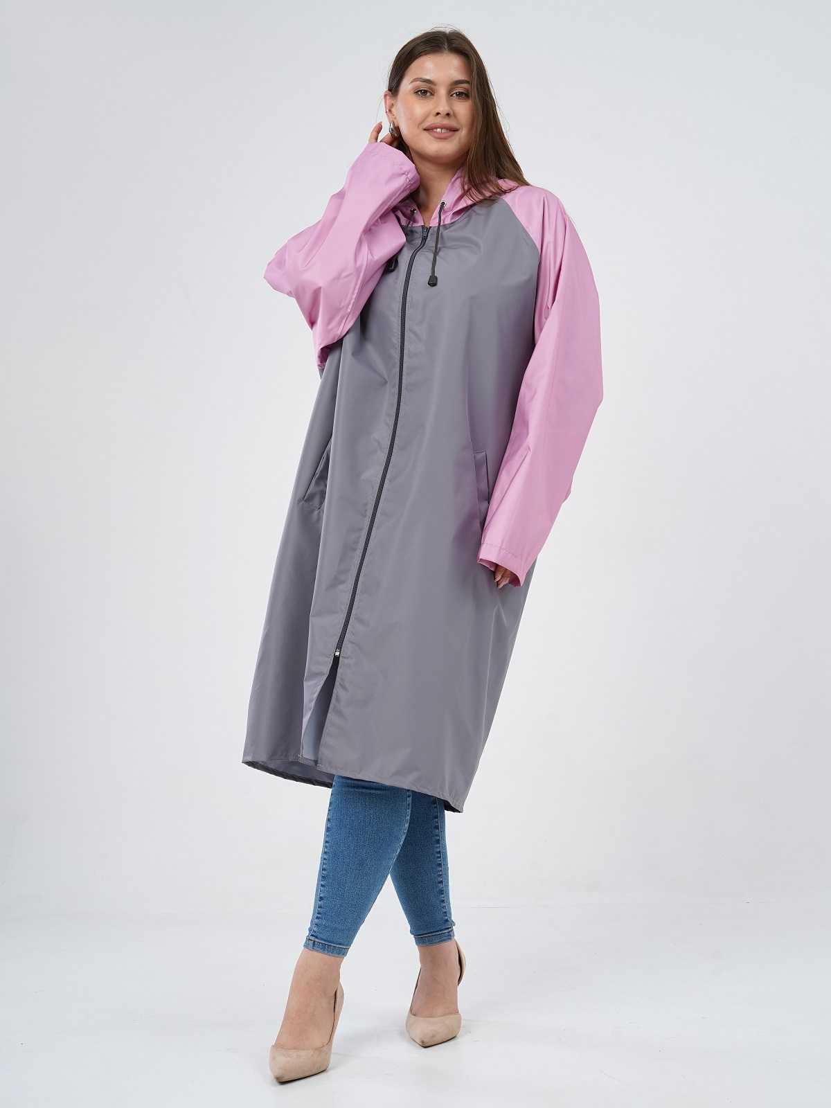 Дождевик over size с карманами Серый/розовый