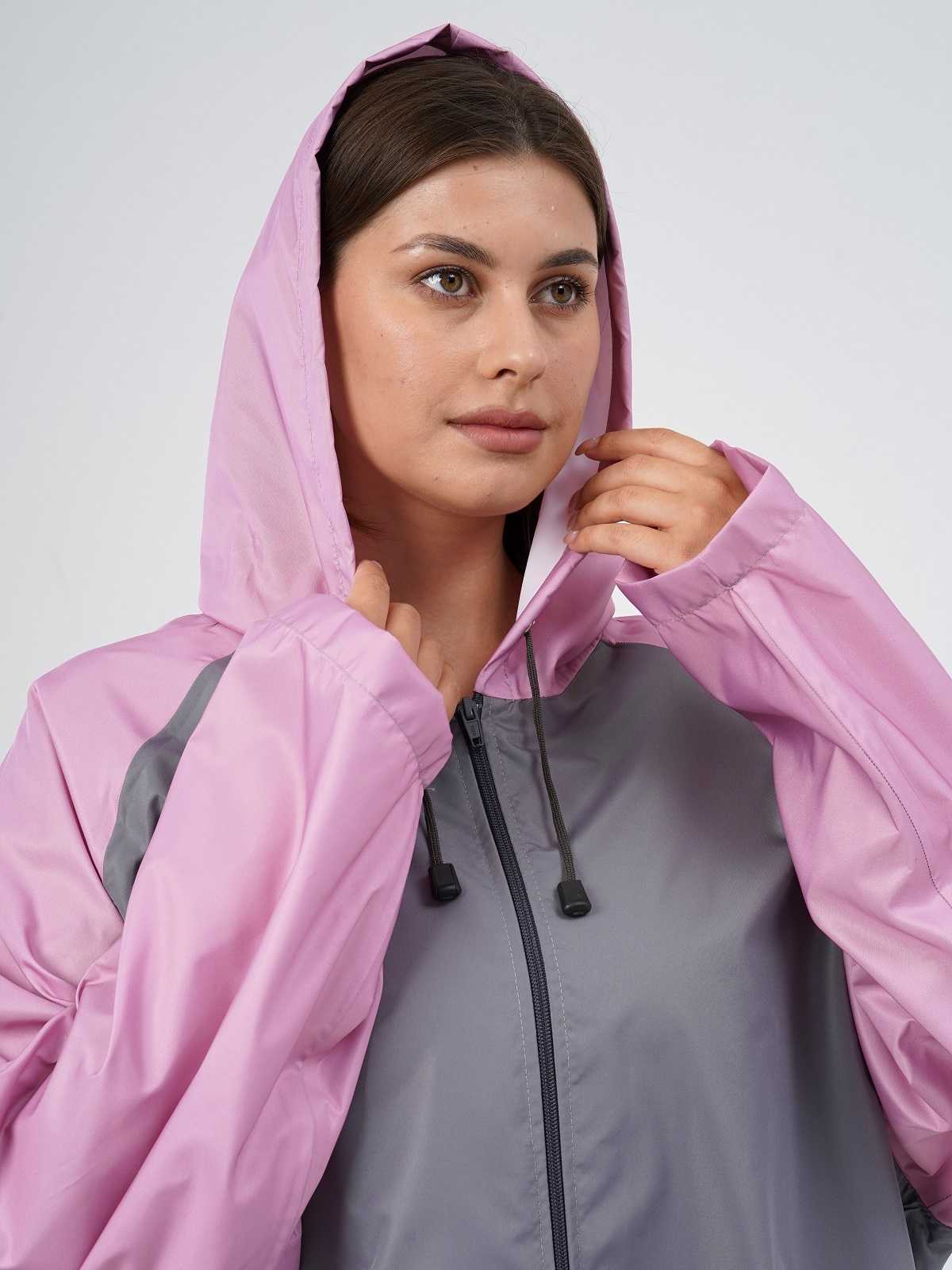 Дождевик over size с карманами Серый/розовый