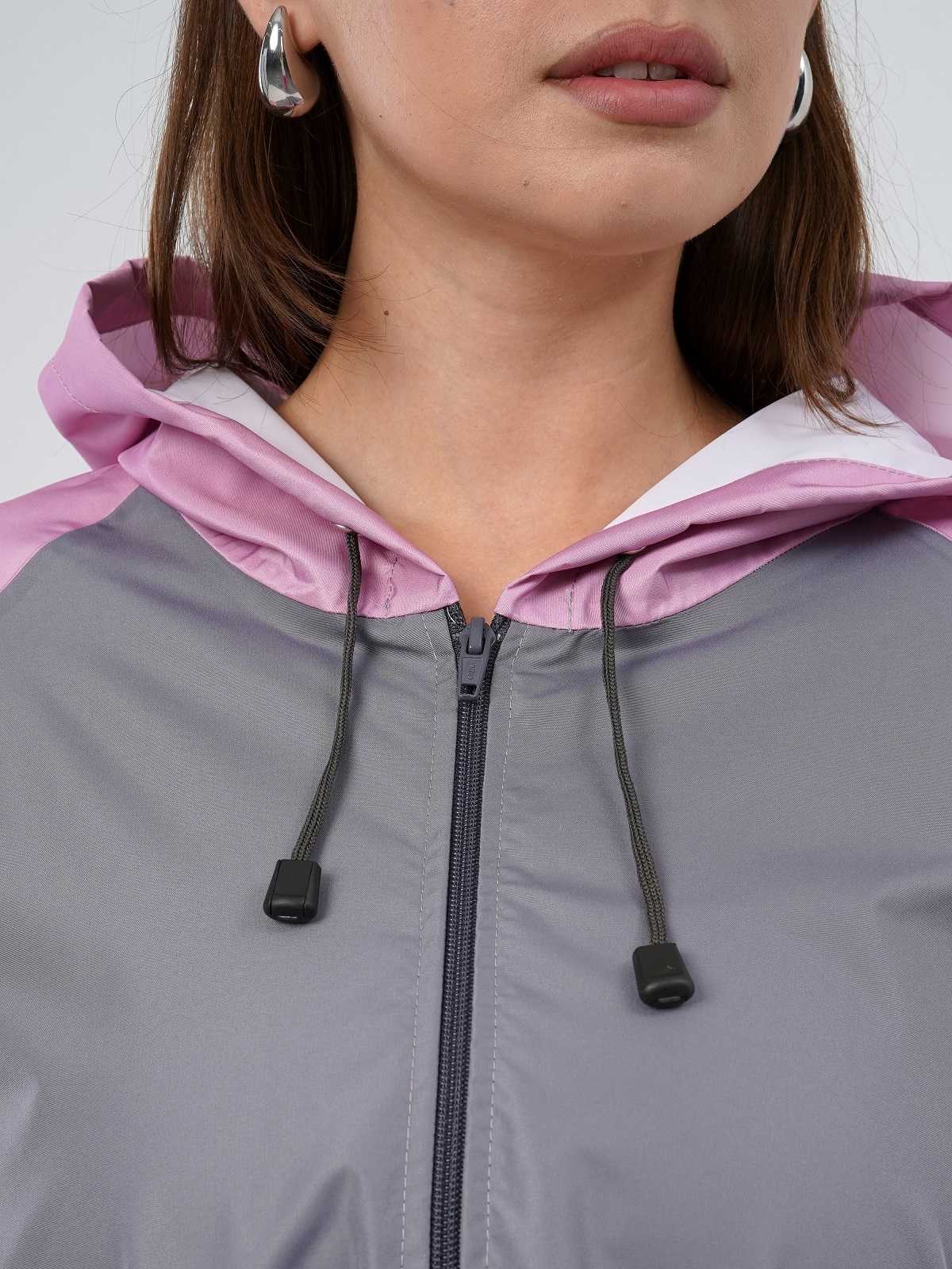 Дождевик over size с карманами Серый/розовый