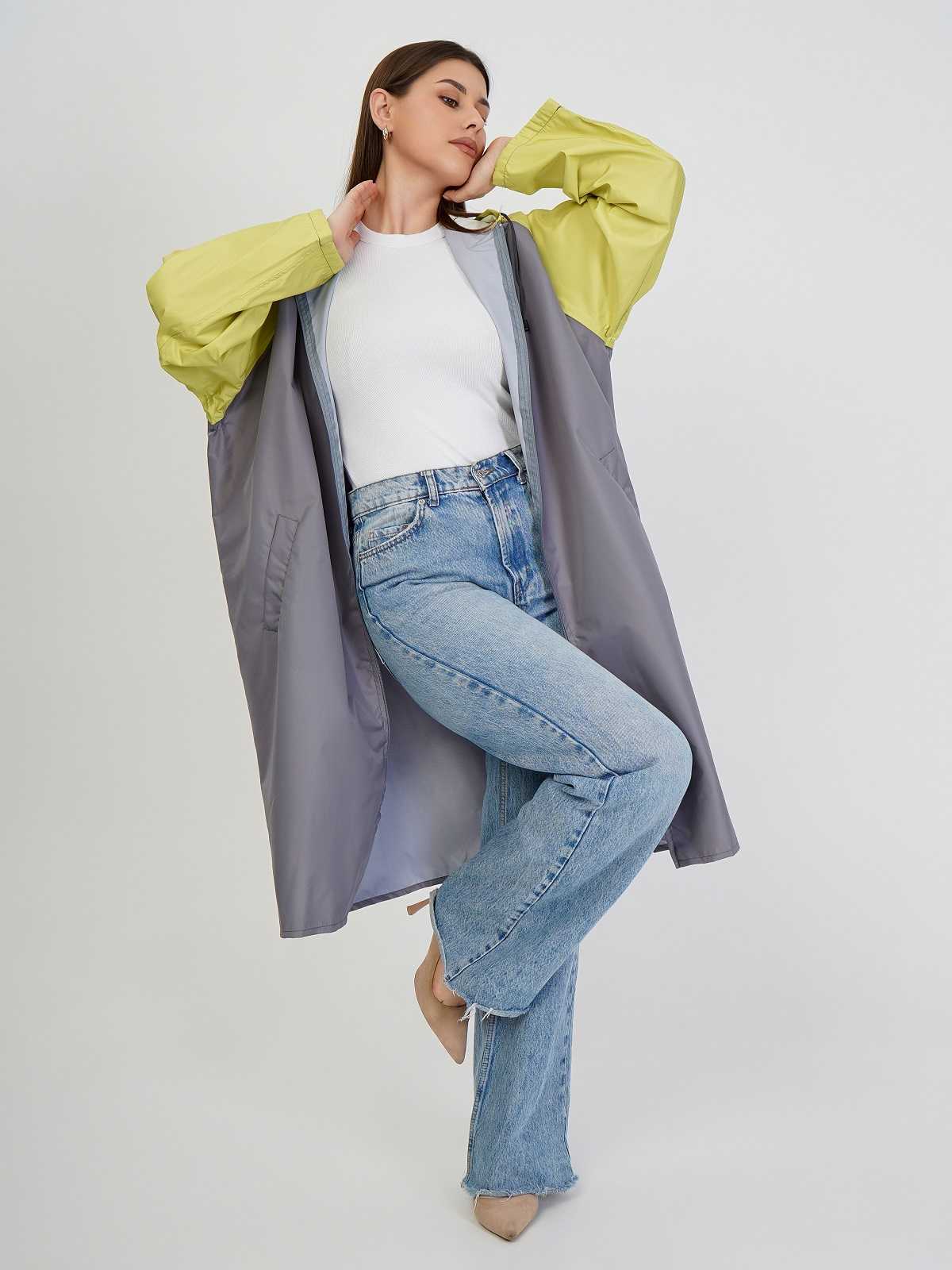 Дождевик over size с карманами Серый/лайм