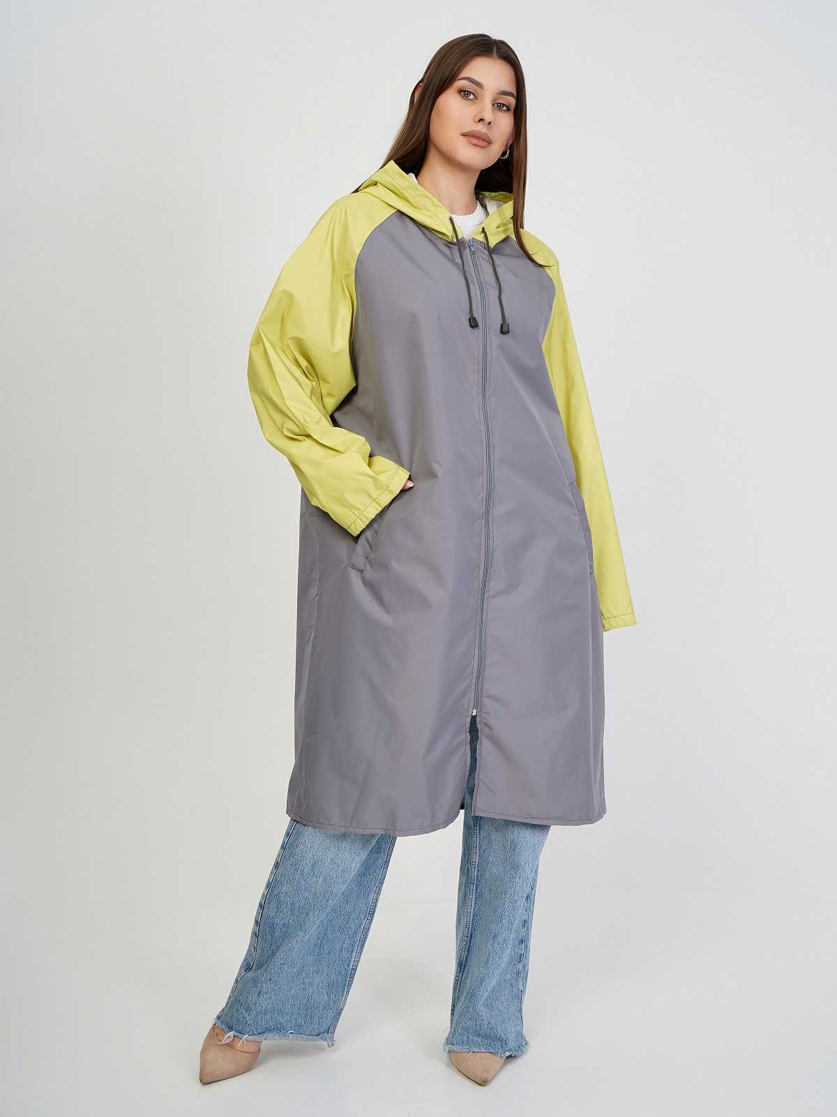 Дождевик over size с карманами Серый/лайм