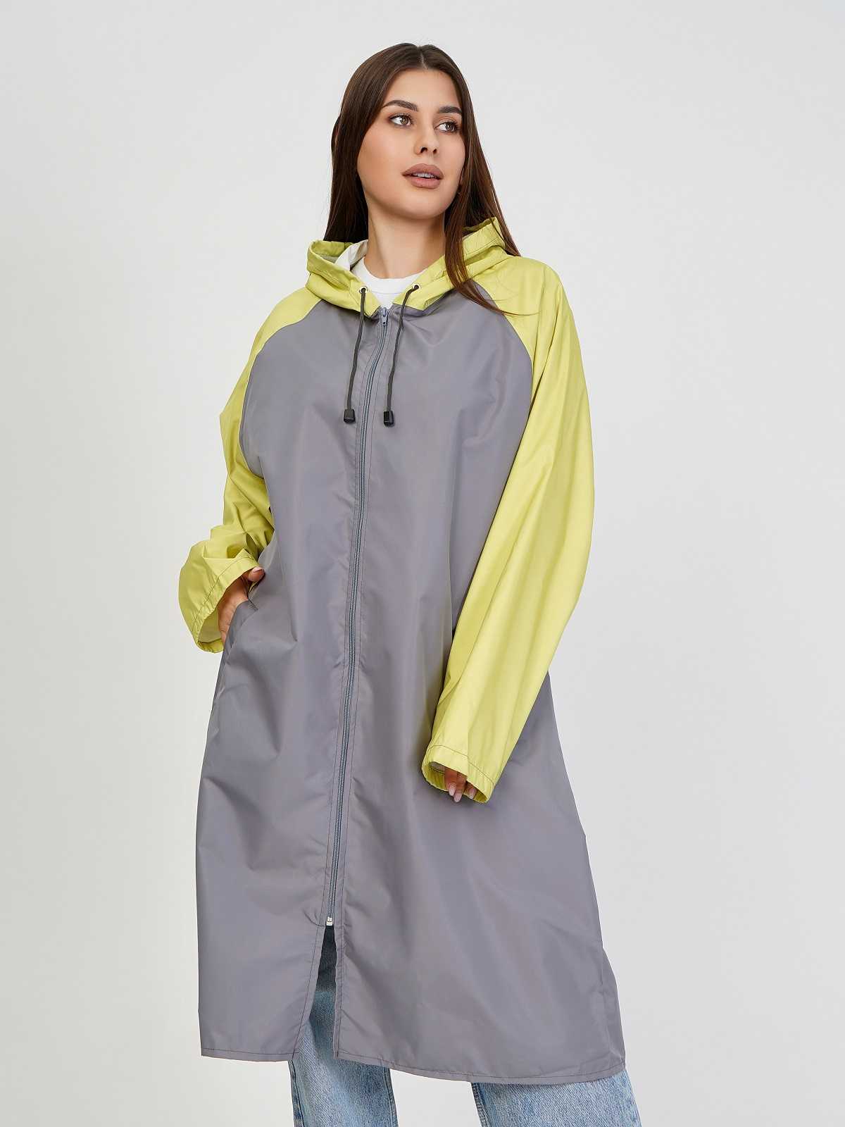 Дождевик over size с карманами Серый/лайм