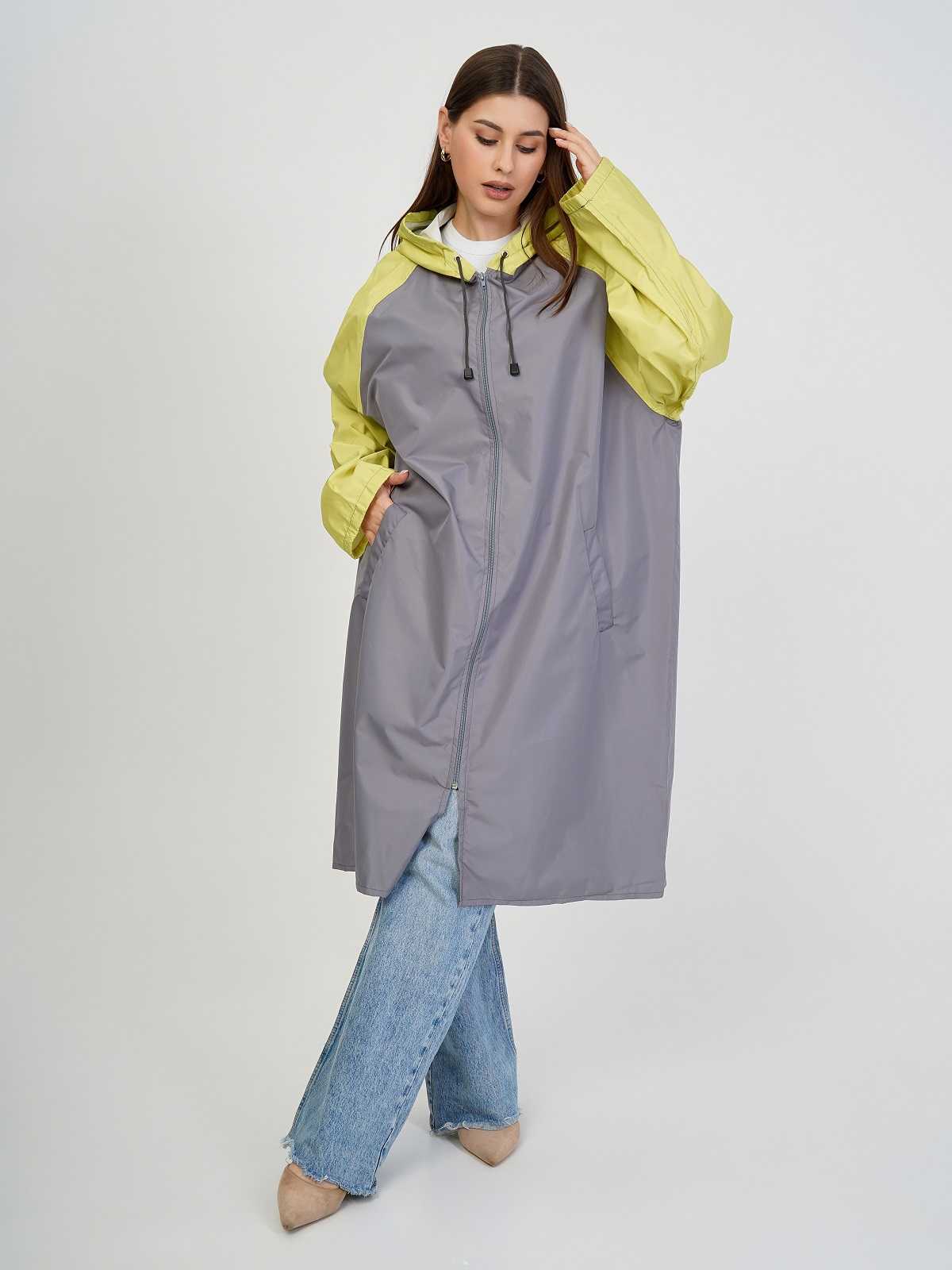 Дождевик over size с карманами Серый/лайм