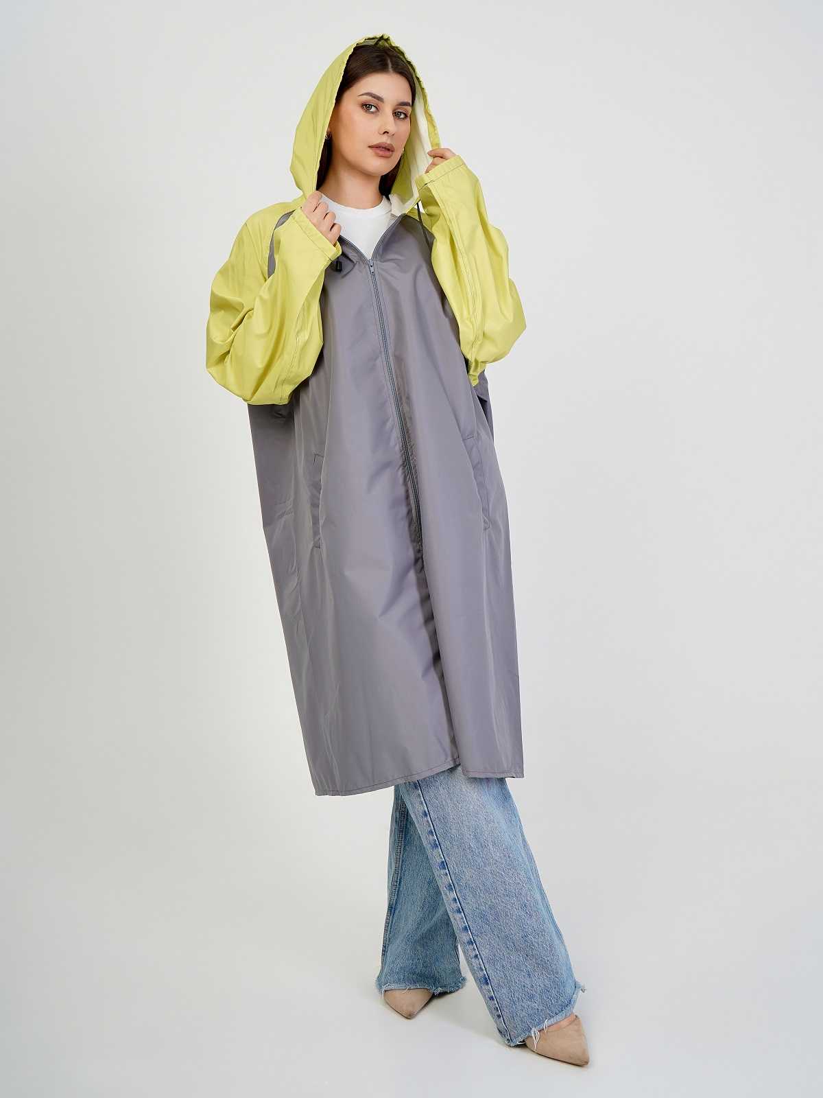 Дождевик over size с карманами Серый/лайм