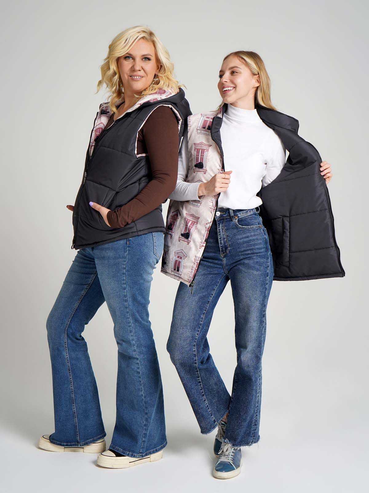 Жилетка двухсторонняя без капюшона "Кошки в окошках"