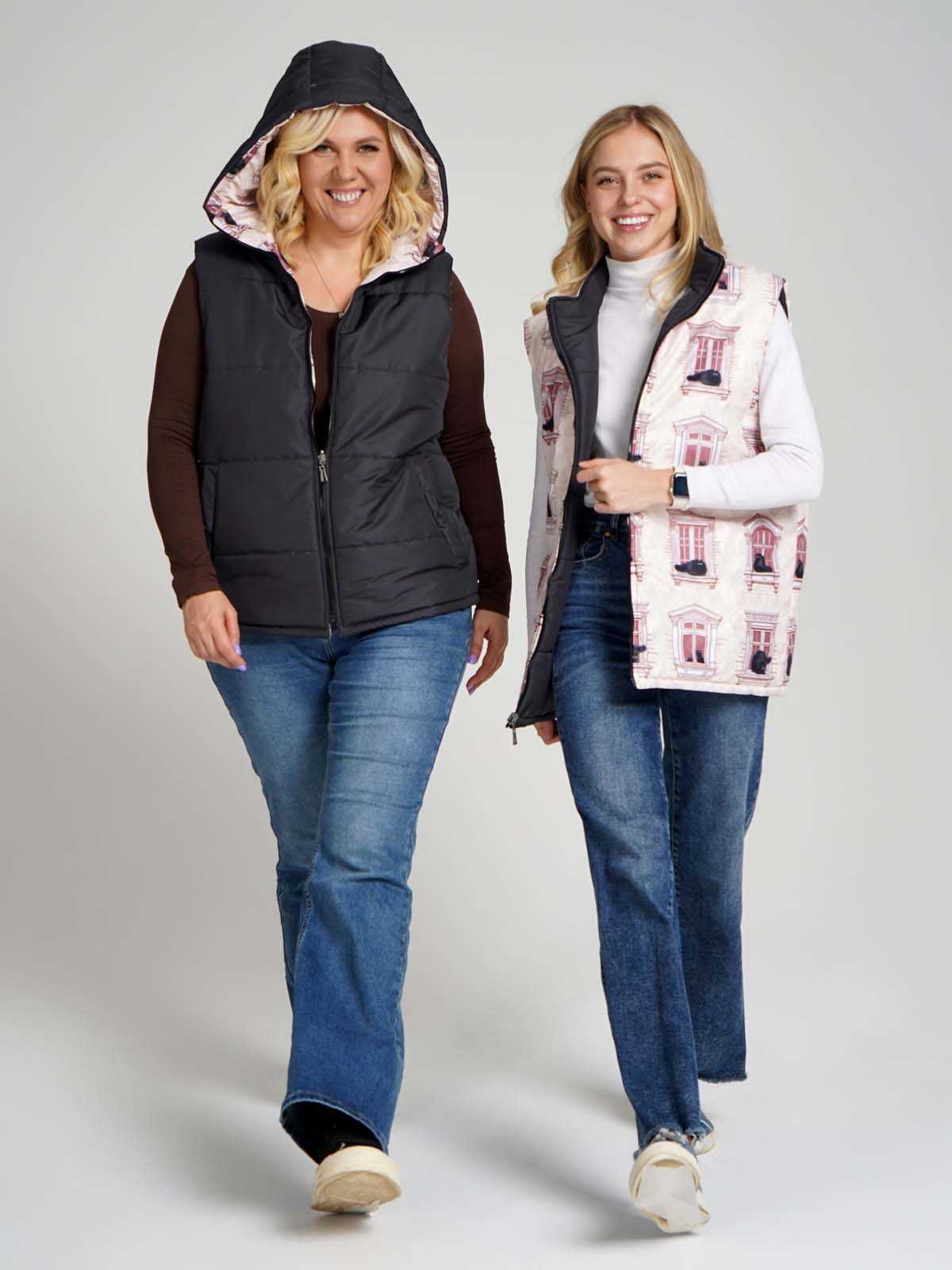 Жилетка двухсторонняя без капюшона "Кошки в окошках"