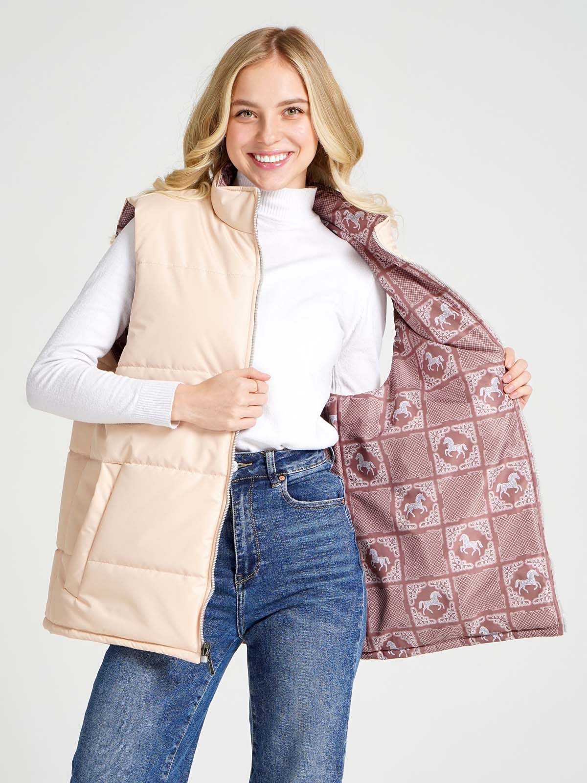 Жилетка двухсторонняя без капюшона "Белогривые лошадки"