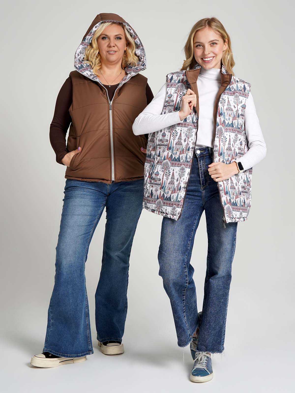 Жилетка двухсторонняя с капюшоном "Русская душа"