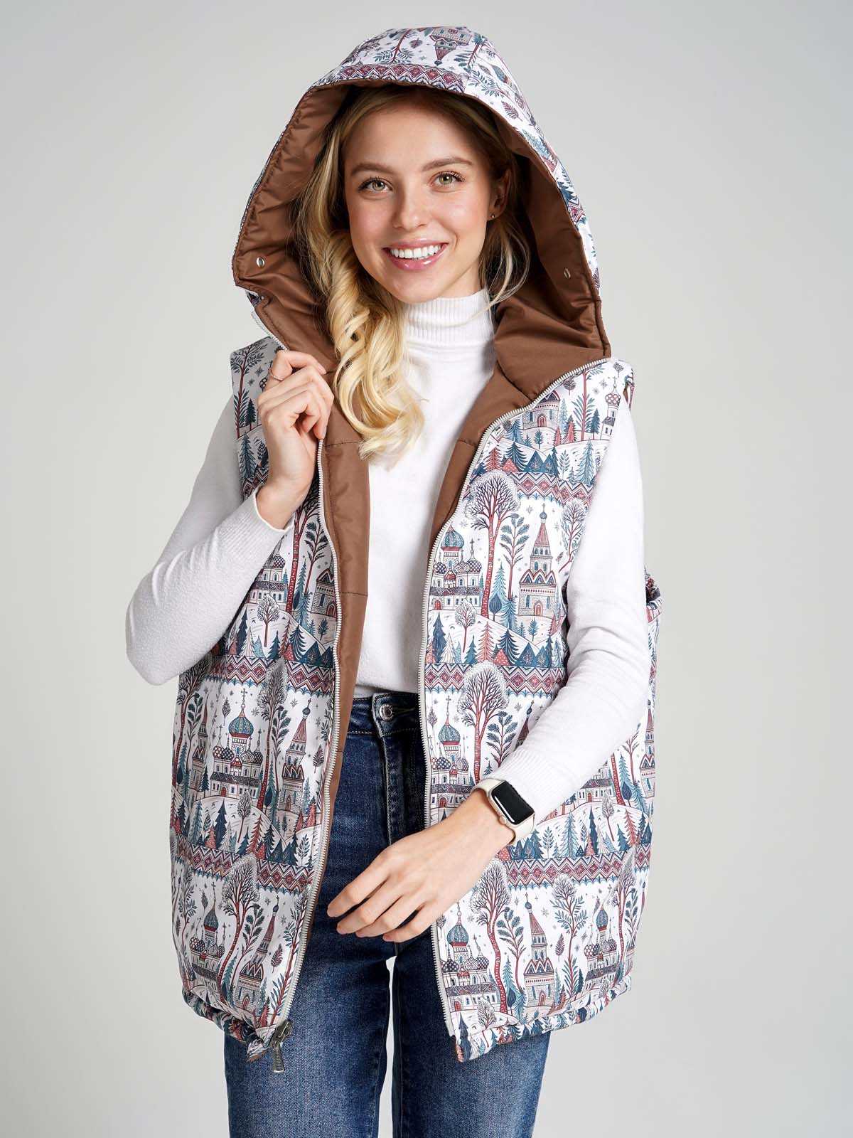 Жилетка двухсторонняя с капюшоном "Русская душа"