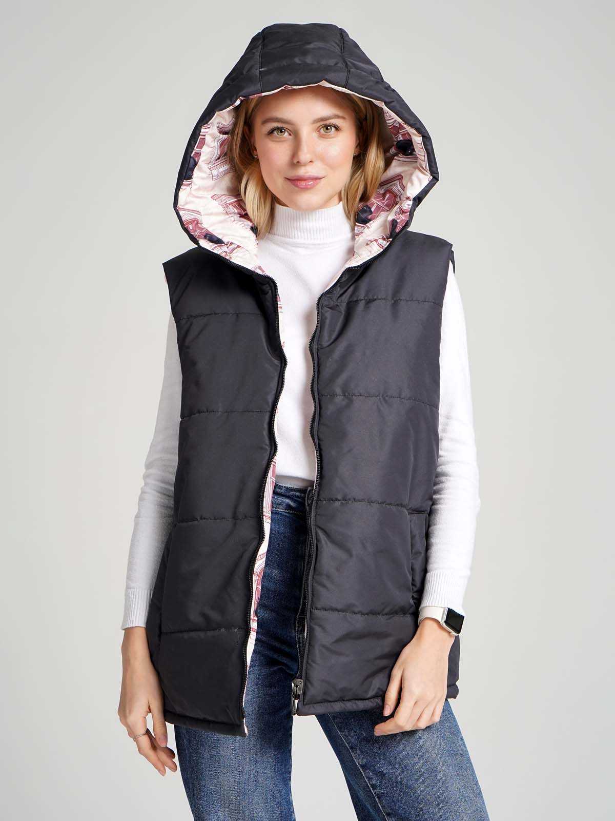 Жилетка двухсторонняя с капюшоном "Кошки в окошках"