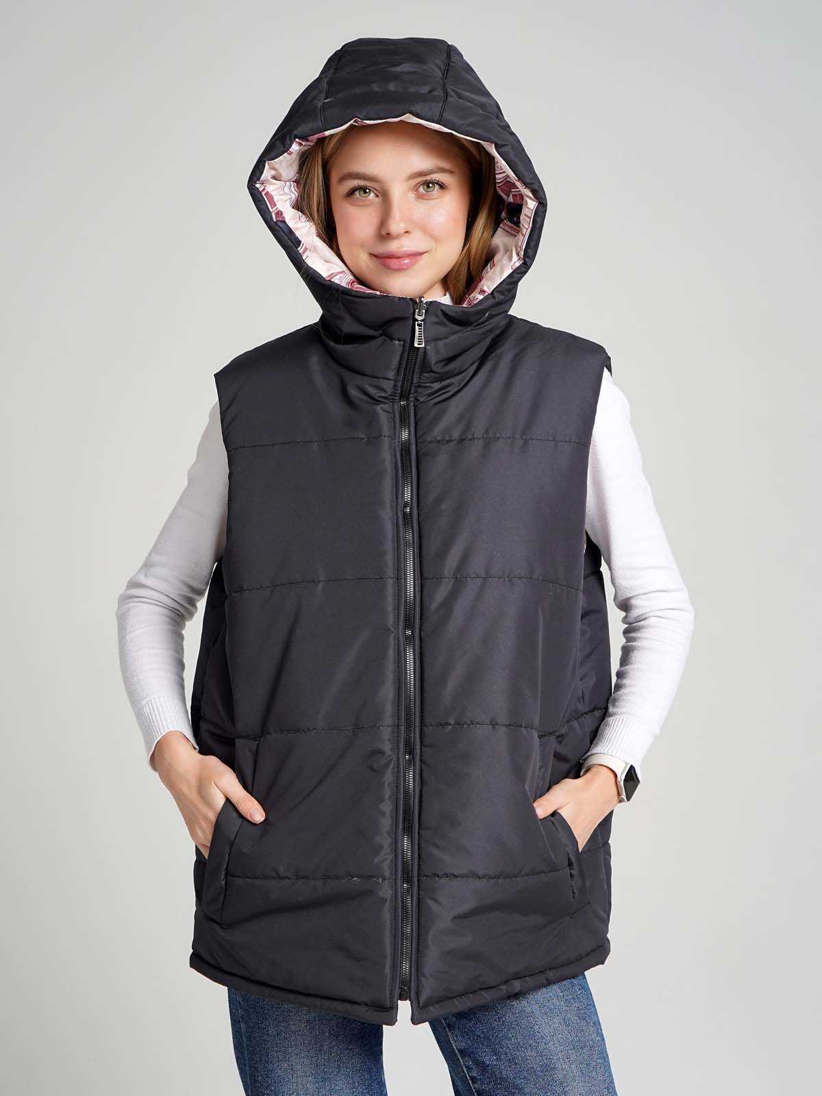 Жилетка двухсторонняя с капюшоном "Кошки в окошках"