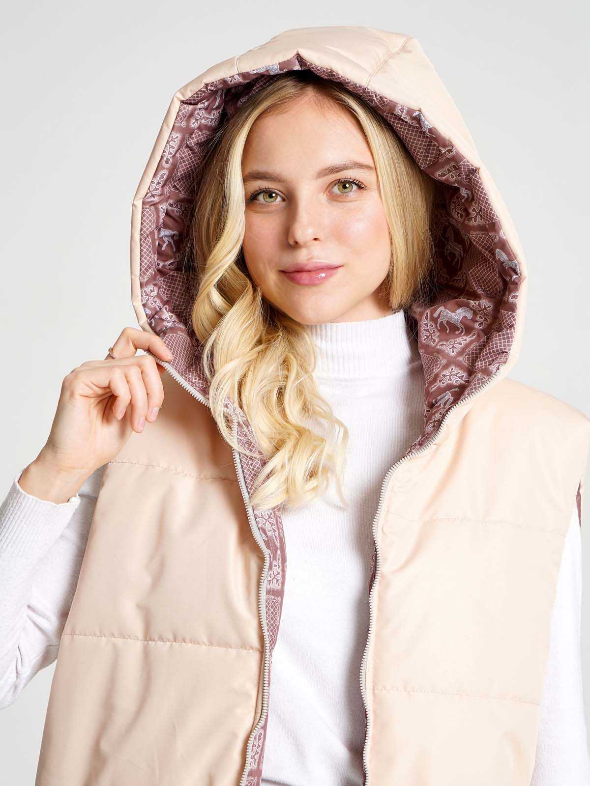 Жилетка двухсторонняя с капюшоном "Белогривые лошадки"