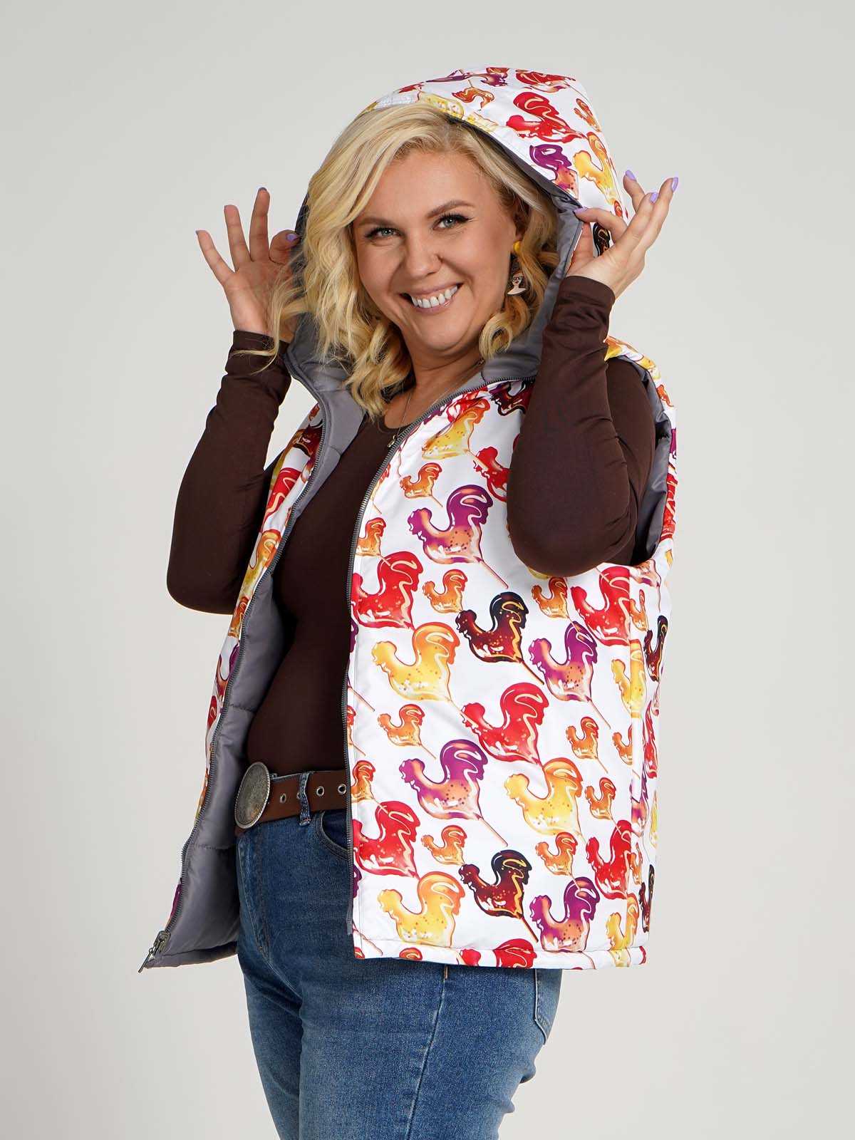 Жилетка двухсторонняя с капюшоном "Карамельный петушок"