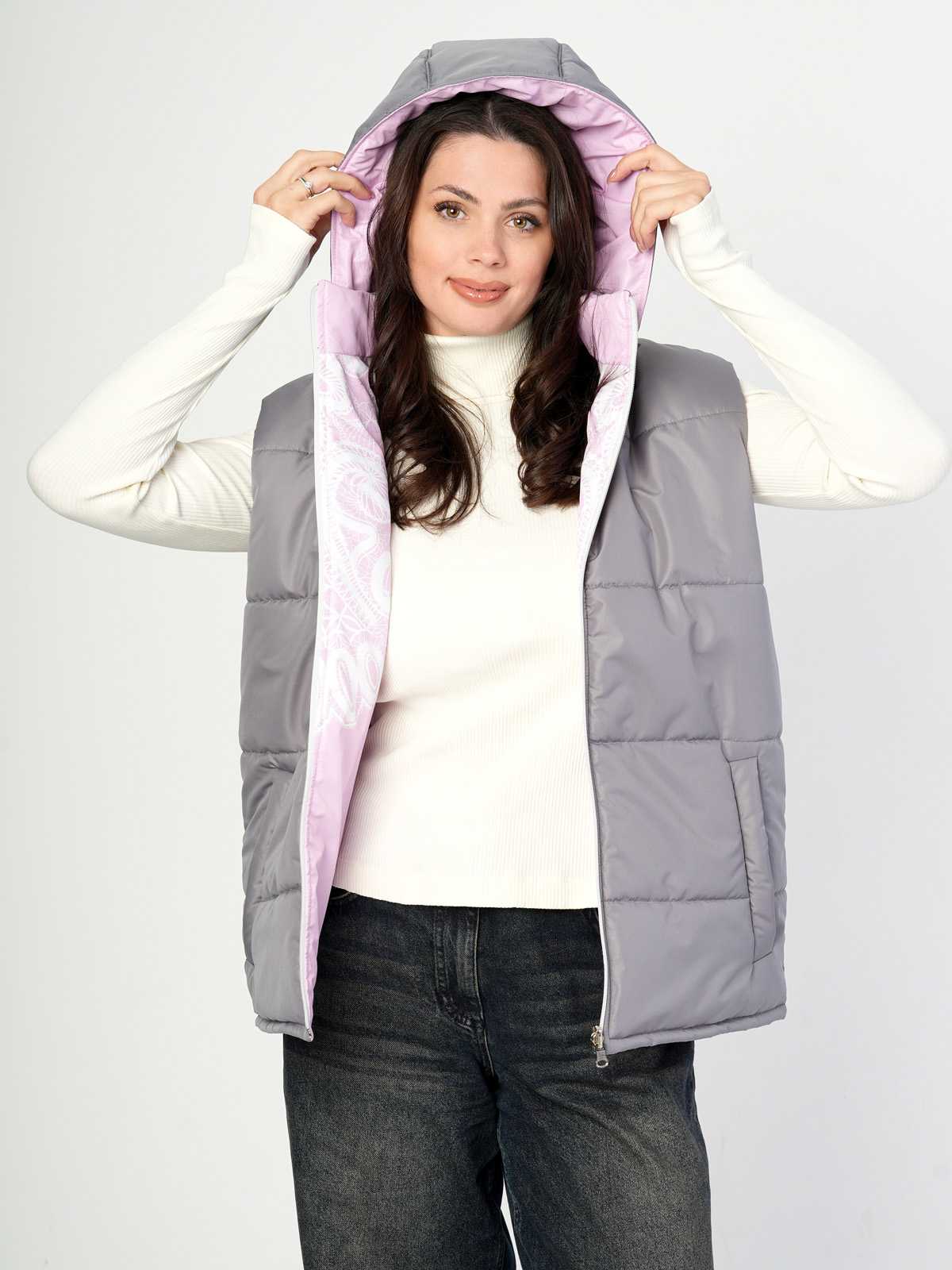 Жилетка двухсторонняя с отстегивающимся капюшоном "Народные узоры" ПРЕДЗАКАЗ