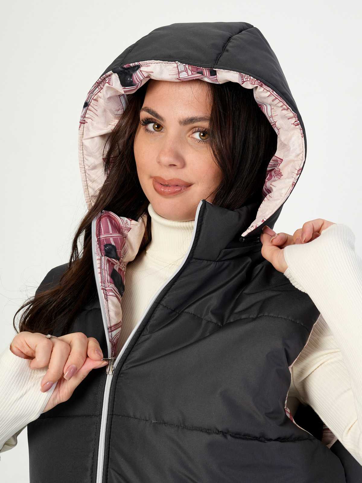 Жилетка двухсторонняя с отстегивающимся капюшоном "Кошки в окошках" ПРЕДЗАКАЗ