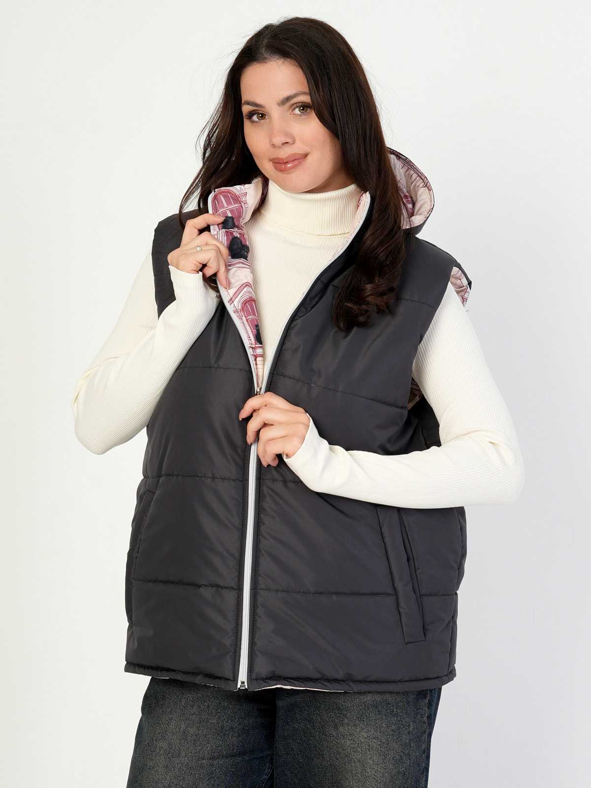 Жилетка двухсторонняя с отстегивающимся капюшоном "Кошки в окошках" ПРЕДЗАКАЗ