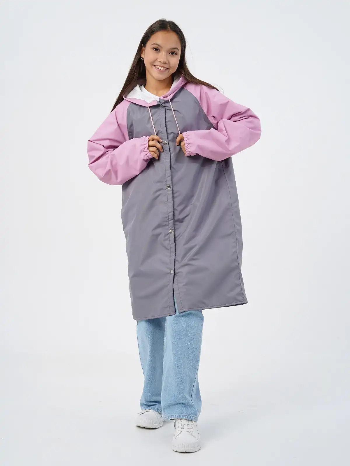 Подростковый дождевик-плащ Серый/розовый
