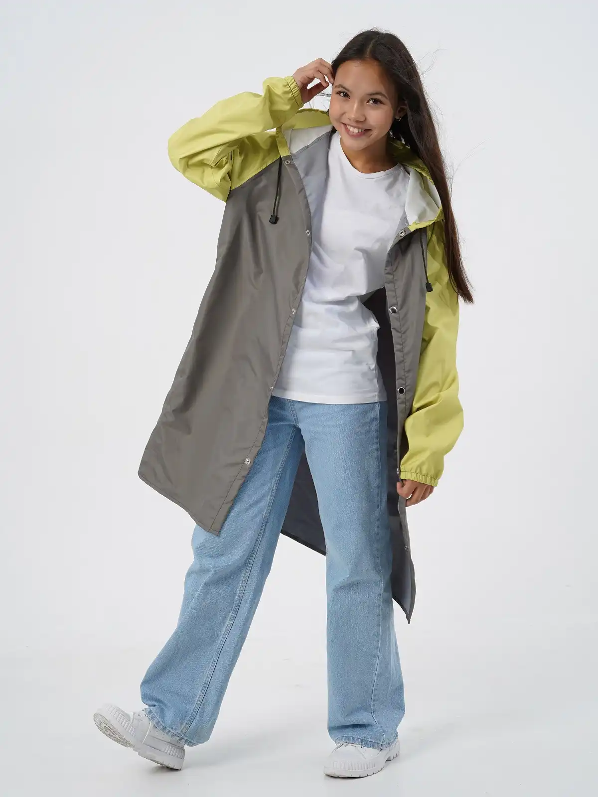 Подростковый дождевик-плащ Серый/лайм