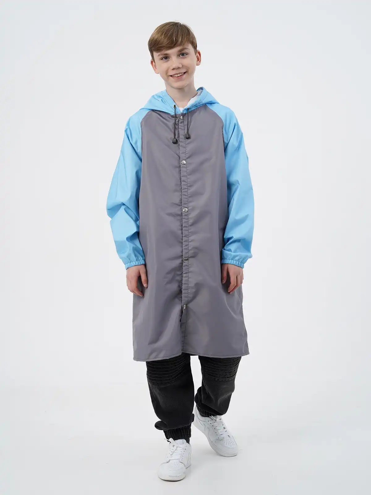Подростковый дождевик-плащ Серый/голубой