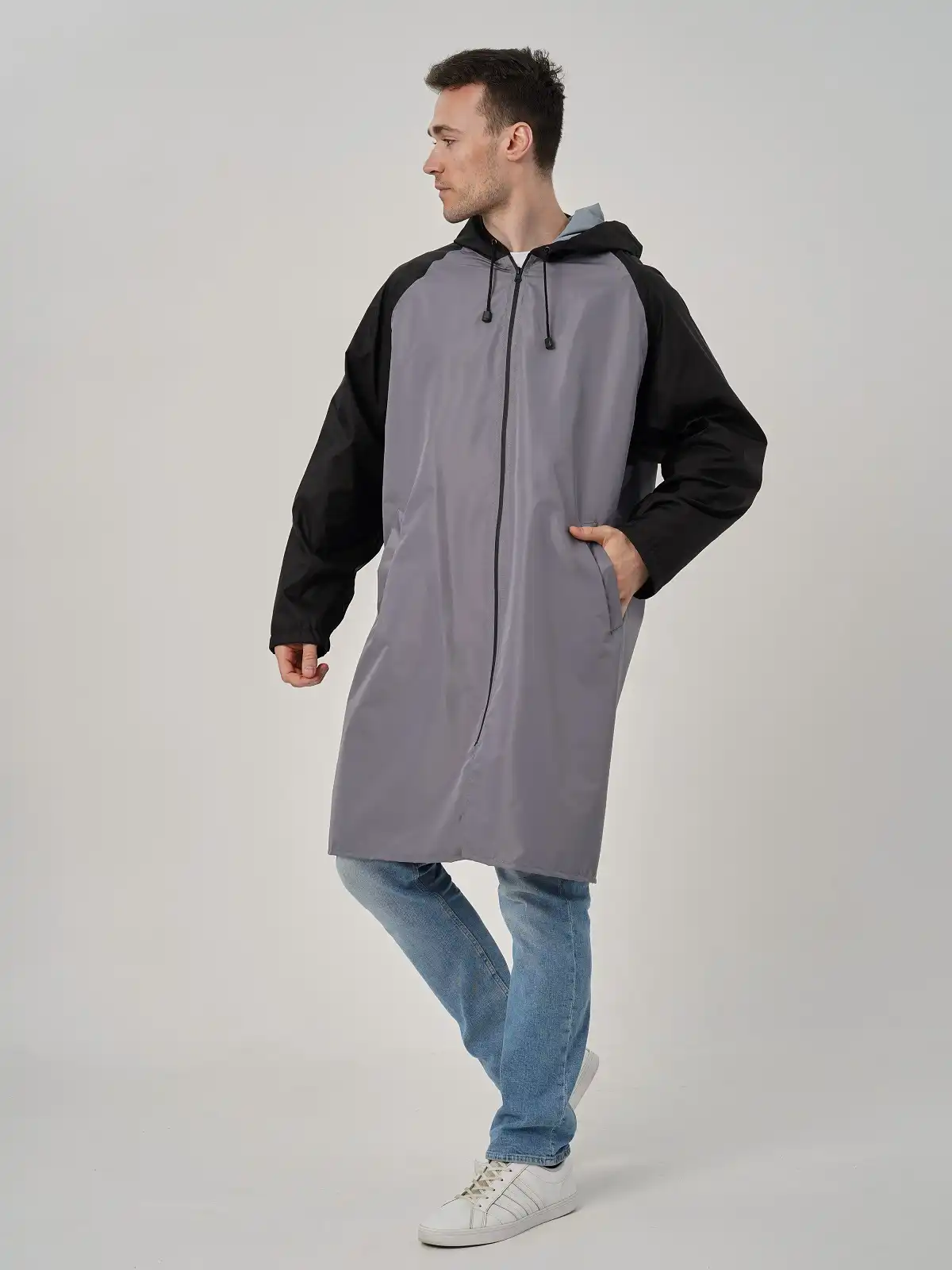 Дождевик с карманами Серый/черный