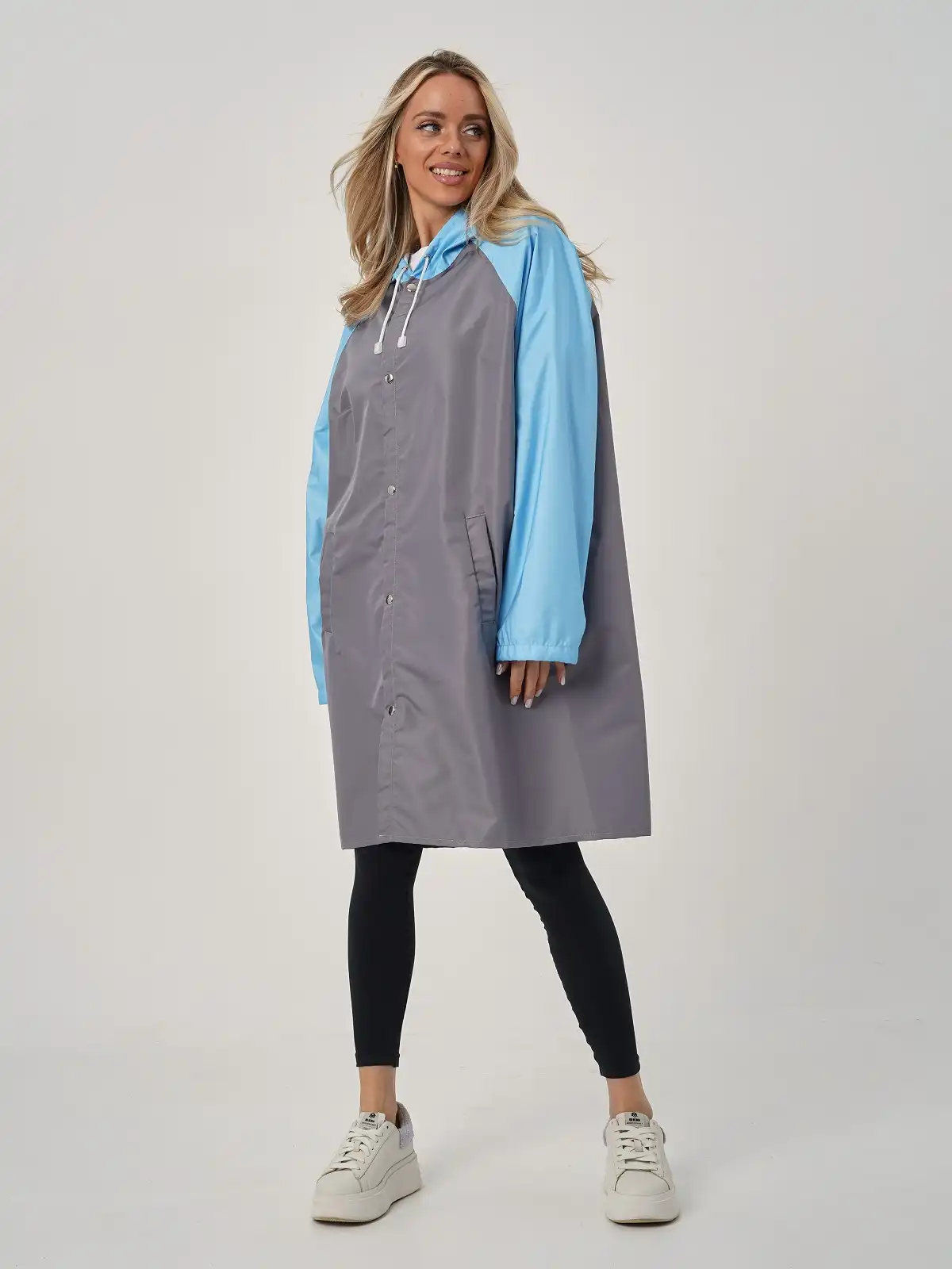 Дождевик с карманами Серый/голубой