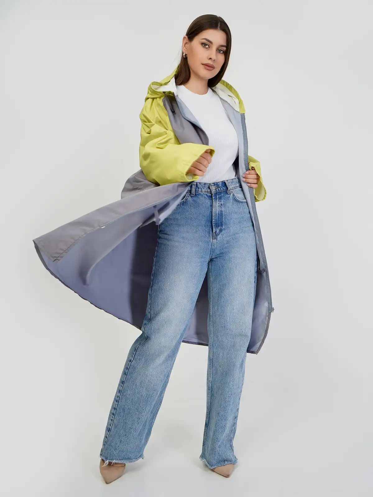 Дождевик over size с карманами Серый/лайм